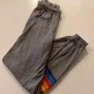 Gray Aviator Nation Joggers with Rainbow Stripes